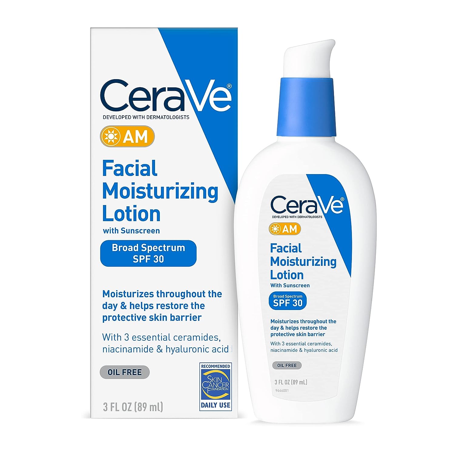 CeraVe AM Facial Moisturizing Lotion SPF 30 | Oil-Free Face Moisturizer with Sunscreen | Non-Comedogenic | 3 Ounce CeraVe