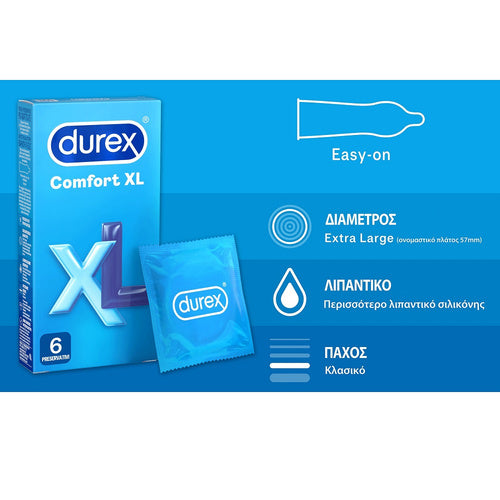 Durex Comfort XL Condoms (6 Pack) – Extra Room for a More Comfortable Fit