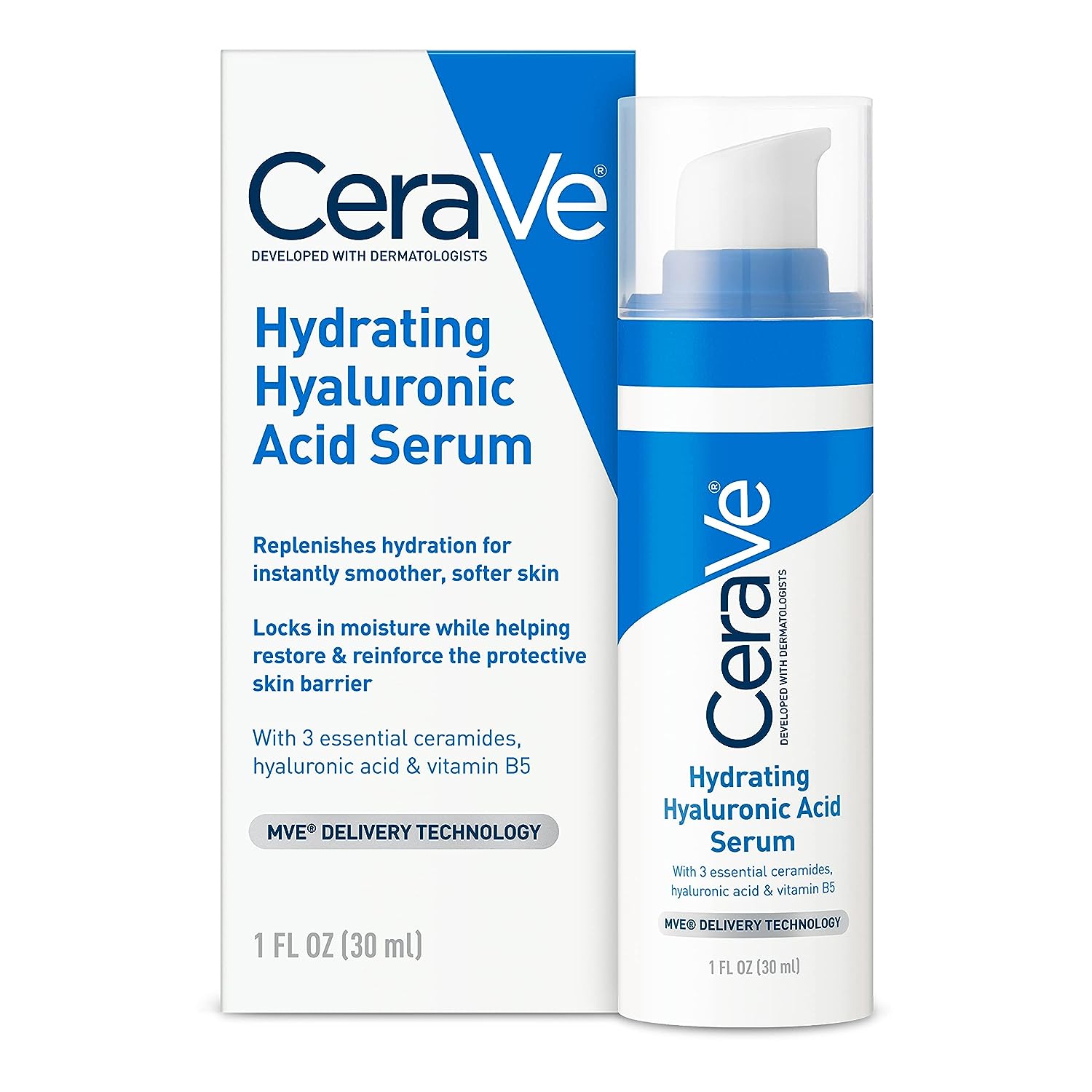 Cerave Hyaluronic Acid Serum for Face with Vitamin B5 and Ceramides | Hydrating Face Serum for Dry Skin | Fragrance Free | 1 Ounce CeraVe