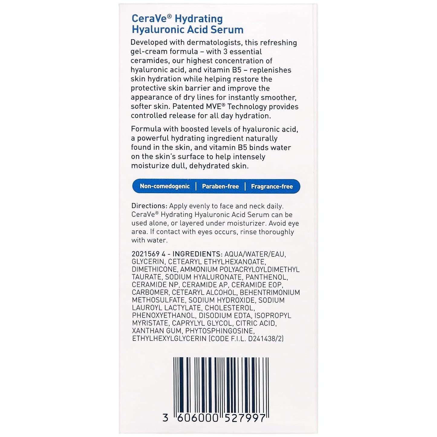 Cerave Hyaluronic Acid Serum for Face with Vitamin B5 and Ceramides | Hydrating Face Serum for Dry Skin | Fragrance Free | 1 Ounce CeraVe