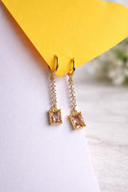 Gold Plated Square Crystal Drop Earrings