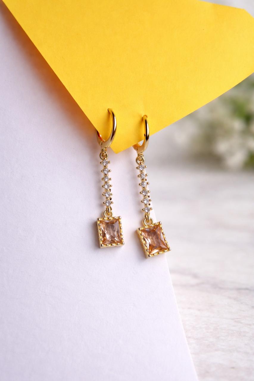 Gold Plated Square Crystal Drop Earrings