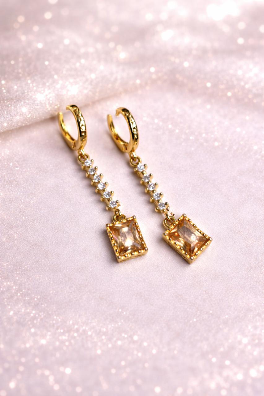 Gold Plated Square Crystal Drop Earrings
