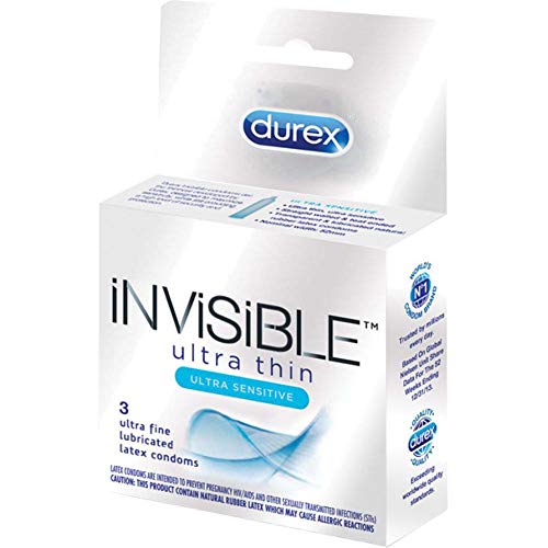 Durex Invisible Ultra Thin & Ultra Sensitive Premium Condoms, 3 Count Durex