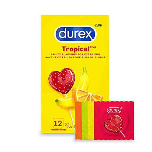 Durex Condoms, Tropical Flavors & Colours Lubricated, 12 Count Durex