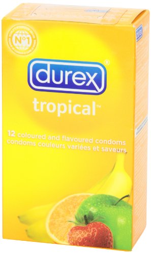 Durex Condoms, Tropical Flavors & Colours Lubricated, 12 Count Durex