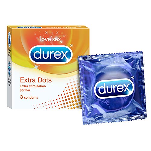 Durex Extra Dotted Condoms for Men - 3 Count |Ribbed and Dotted for Extra Stimulation|Suitable for use with lubes Durex