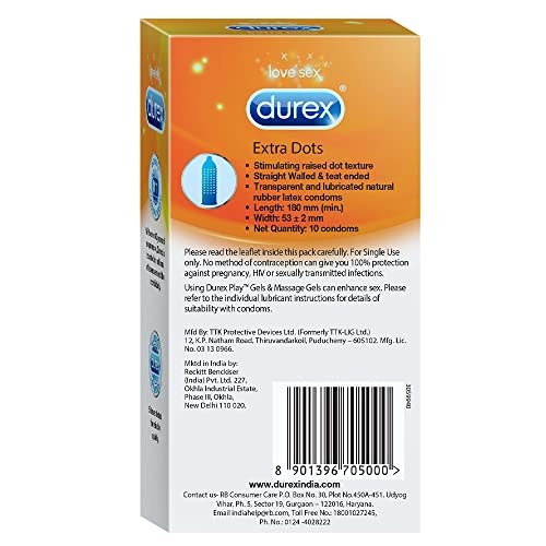 Durex Extra Dotted Condoms for Men - 10 Count Durex