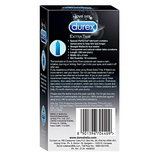 Durex Extra Time Condoms for Men - 10 Count Durex