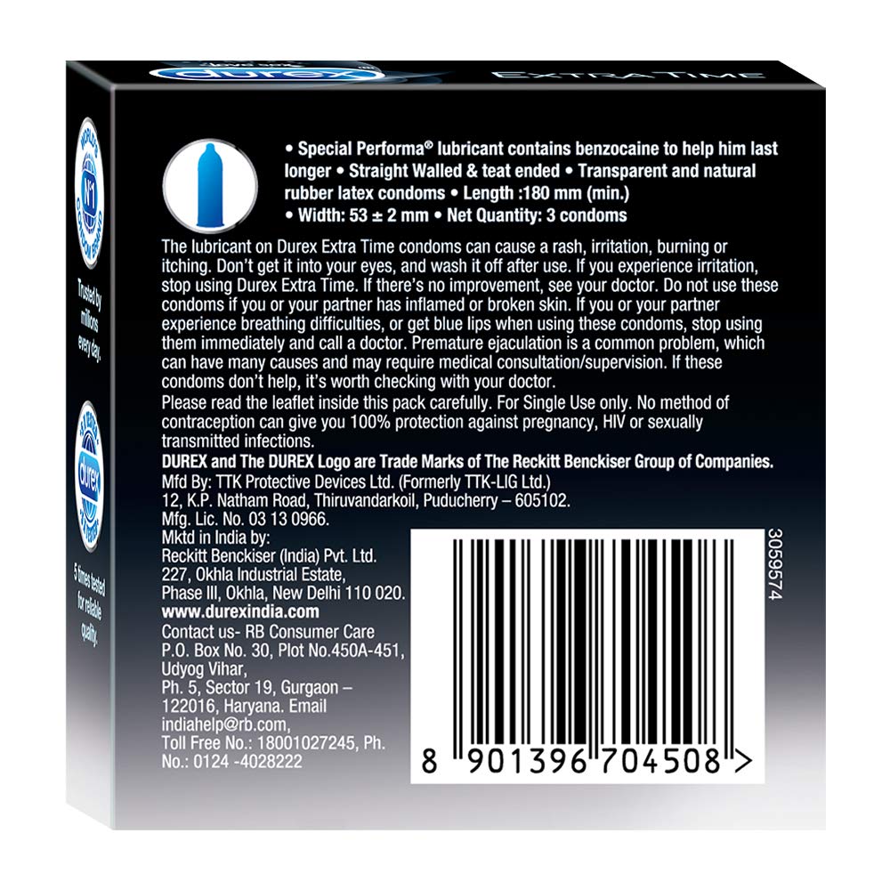 Durex Condoms, Extra Time - 3 Count Durex